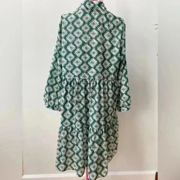 SundayUp Geometric Bohemian Dress Women’s Medium Green Midi Boho - Picture 2 of 13